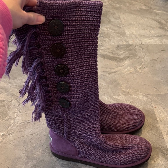 UGG Women Purple Knit Button Up Boots with Fringe, Calf Height, Holiday, Size 9 - Picture 8 of 17